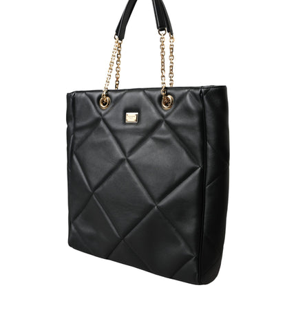 Dolce & Gabbana Black Leather JUNGLE Quilted Shopping Tote Bag