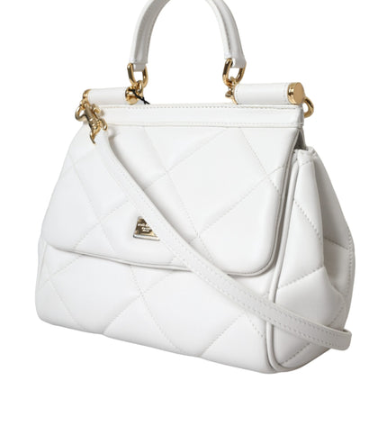 Dolce & Gabbana White Quilted Leather SICILY Shoulder Purse Satchel Bag