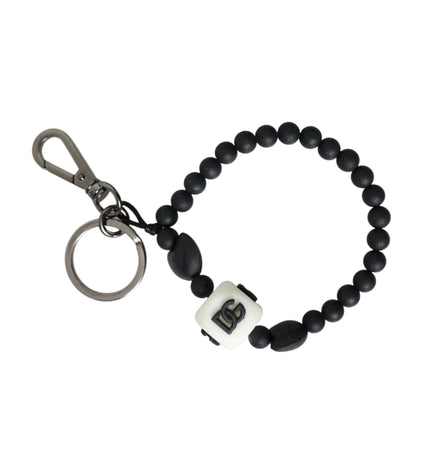 Dolce & Gabbana Black White Beaded DG Charm Accessory Keychain Keyring