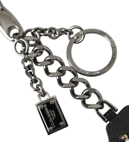 Dolce & Gabbana Black Prince Studs Logo Silver Brass Keychain Keyring