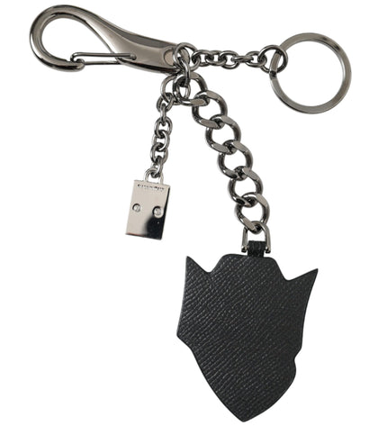 Dolce & Gabbana Black Prince Studs Logo Silver Brass Keychain Keyring