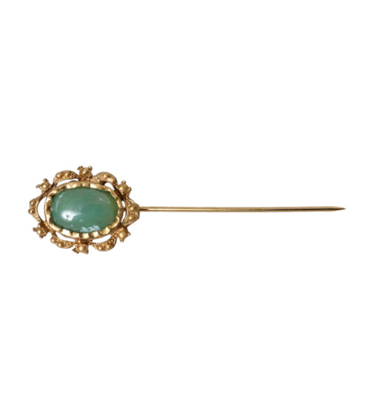 Dolce & Gabbana Gold Tone Brass Oval Gem Stone Men Pin Brooch