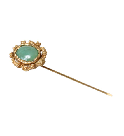 Dolce & Gabbana Gold Tone Brass Oval Gem Stone Men Pin Brooch