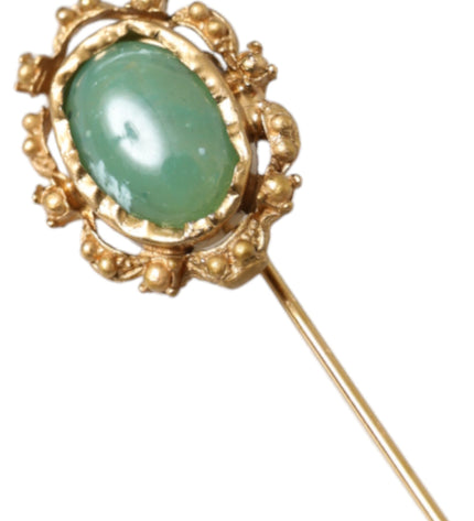 Dolce & Gabbana Gold Tone Brass Oval Gem Stone Men Pin Brooch