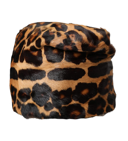 Dolce & Gabbana Brown Leopard Fur Women Bucket Hat