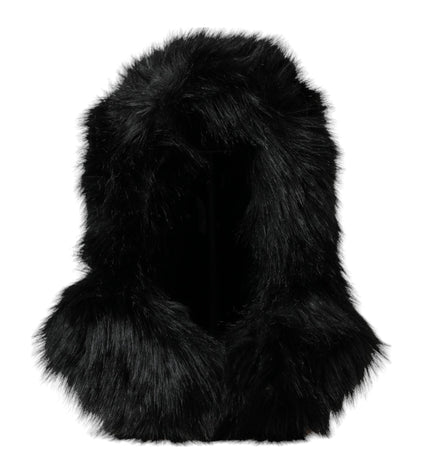 Dolce & Gabbana Black Faux Fur Whole Head Wrap Hat