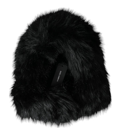 Dolce & Gabbana Black Faux Fur Whole Head Wrap Hat