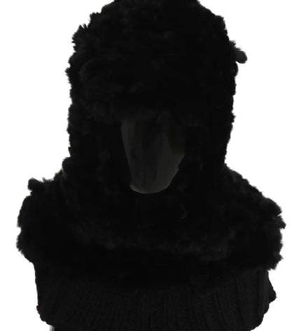 Dolce & Gabbana Black Silver Fox Fur Cashmere Hooded Scarf