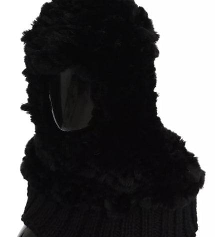 Dolce & Gabbana Black Silver Fox Fur Cashmere Hooded Scarf