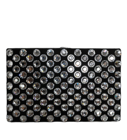 Dolce & Gabbana Black Velvet Crystal Clutch Evening Party Purse Bag