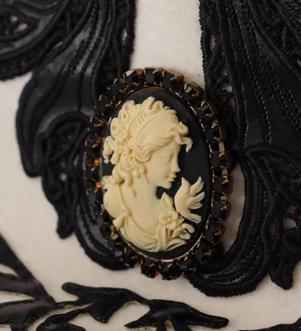 Dolce & Gabbana White Black Wool Embroidered Cameo Brooch Hat