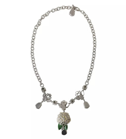 Dolce & Gabbana Silver Brass Clear Crystal Roses Pendants Necklace