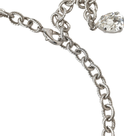 Dolce & Gabbana Silver Brass Clear Crystal Roses Pendants Necklace