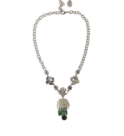 Dolce & Gabbana Silver Brass Clear Crystal Roses Pendants Necklace