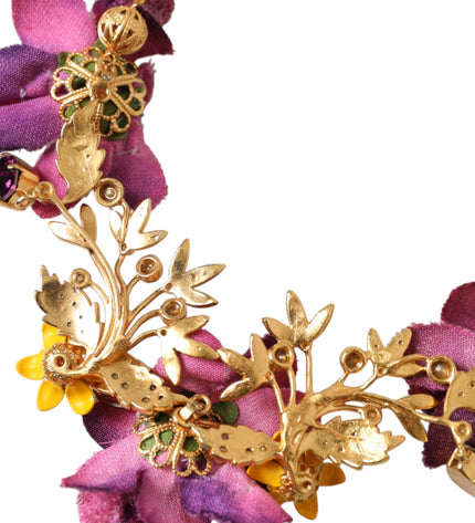 Dolce & Gabbana Gold Brass Mix Fiori Flowers Crystal Chain Necklace