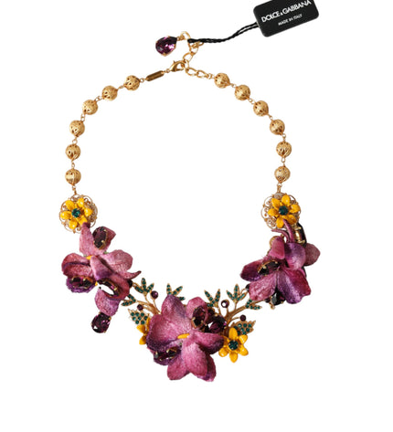 Dolce & Gabbana Gold Brass Mix Fiori Flowers Crystal Chain Necklace