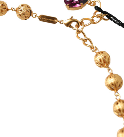 Dolce & Gabbana Gold Brass Mix Fiori Flowers Crystal Chain Necklace