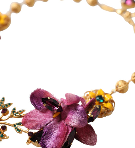 Dolce & Gabbana Gold Brass Mix Fiori Flowers Crystal Chain Necklace