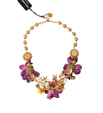 Dolce & Gabbana Gold Brass Mix Fiori Flowers Crystal Chain Necklace