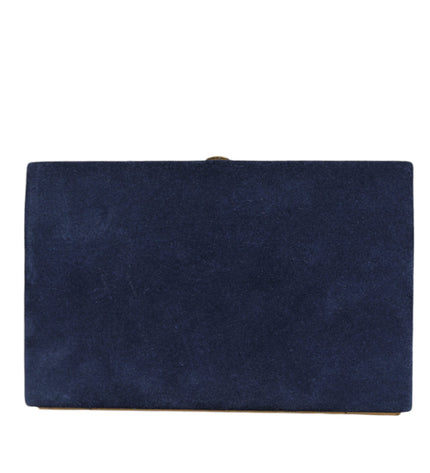 Dolce & Gabbana Blue Suede Gold Frame Clutch Evening Party Purse Bag