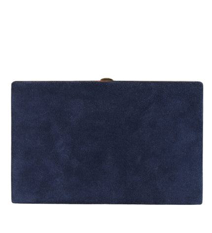 Dolce & Gabbana Blue Suede Gold Frame Clutch Evening Party Purse Bag