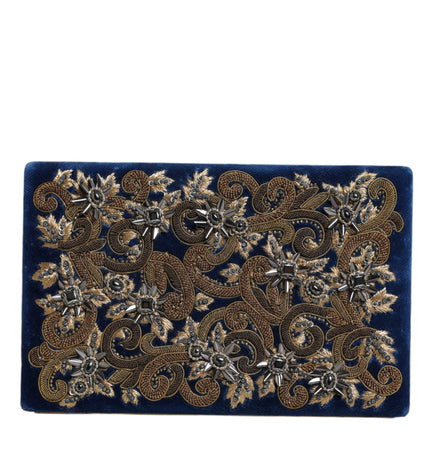 Dolce & Gabbana Blue Velvet Gold Frame Clutch Evening Party Purse Bag