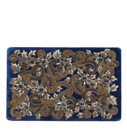 Dolce & Gabbana Blue Velvet Gold Frame Clutch Evening Party Purse Bag