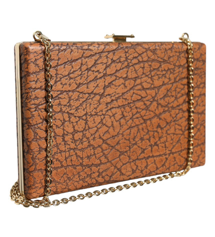 Dolce & Gabbana Brown Leather Gold Frame Clutch Mini Crossbody Bag