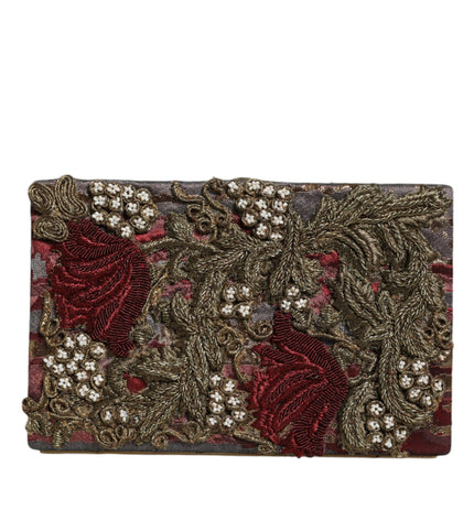 Dolce & Gabbana Maroon Gold Floral Jacquard Gold Frame Clutch Evening Purse Bag