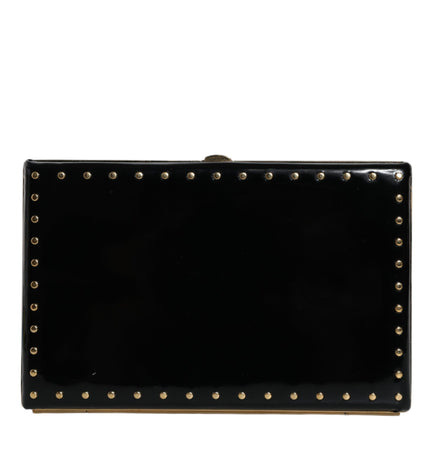 Dolce & Gabbana Black Leather Studs Gold Frame Clutch Evening Purse Bag