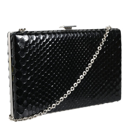 Dolce & Gabbana Black Leather Silver Frame Clutch Mini Crossbody Bag