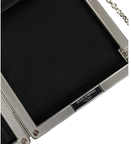 Dolce & Gabbana Black Leather Silver Frame Clutch Mini Crossbody Bag