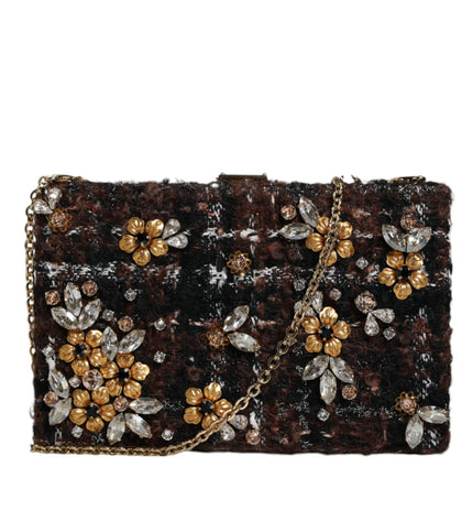 Dolce & Gabbana Multicolor Tweed Floral Clutch Evening Party Purse CrossBody Bag