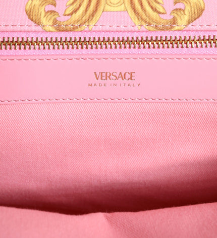 Versace Pink Printed Large Fabric Leather Shopping Tote Bag