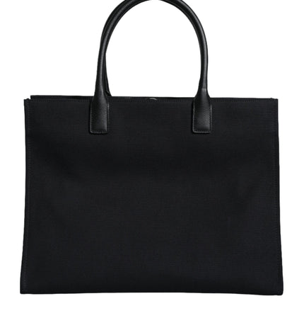 Versace Black Top Handle Canvas Leather Logo Shopping Tote Bag