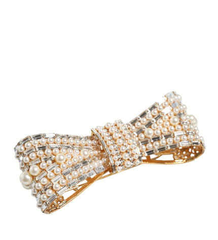 Dolce & Gabbana Gold Tone Brass Bow Crystal FauxPearl Embellished Brooch