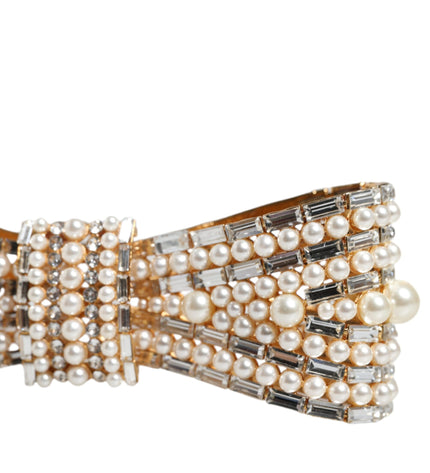 Dolce & Gabbana Gold Tone Brass Bow Crystal FauxPearl Embellished Brooch