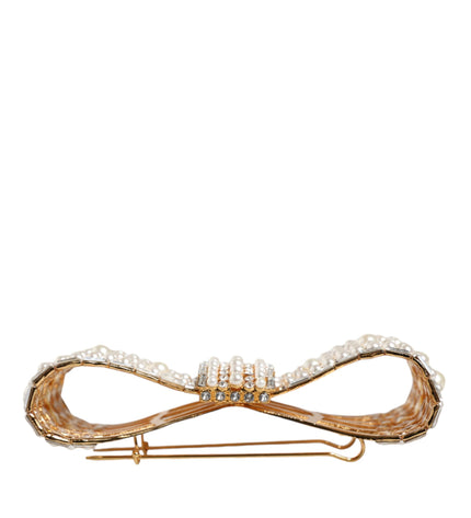 Dolce & Gabbana Gold Tone Brass Bow Crystal FauxPearl Embellished Brooch