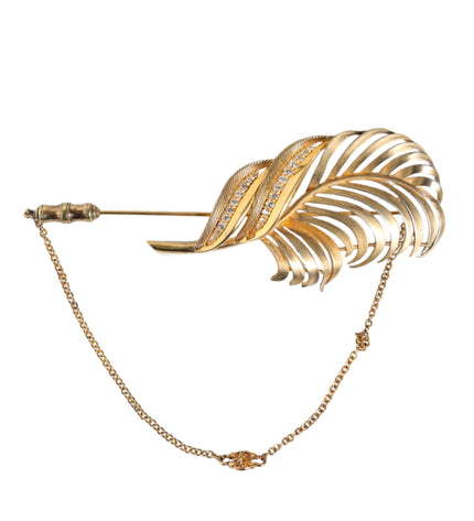 Dolce & Gabbana Gold Tone 925 Sterling Silver Leaf Crystal Chain Brooch