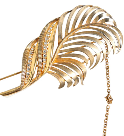 Dolce & Gabbana Gold Tone 925 Sterling Silver Leaf Crystal Chain Brooch