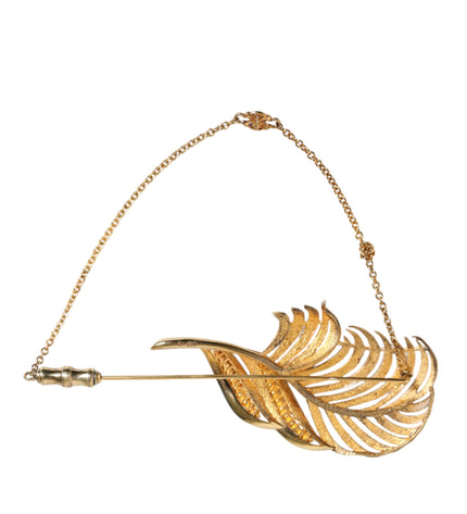 Dolce & Gabbana Gold Tone 925 Sterling Silver Leaf Crystal Chain Brooch