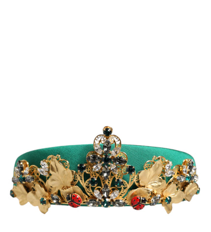 Dolce & Gabbana Green Silk Crystal Embellished Tiara Headband Crown Diadem