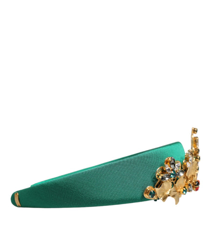 Dolce & Gabbana Green Silk Crystal Embellished Tiara Headband Crown Diadem