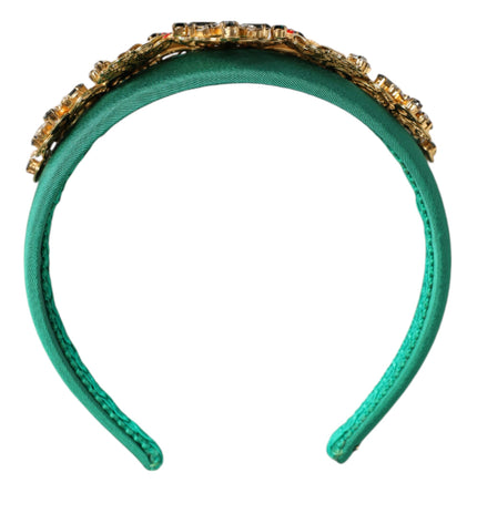 Dolce & Gabbana Green Silk Crystal Embellished Tiara Headband Crown Diadem