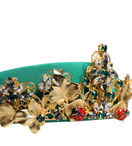 Dolce & Gabbana Green Silk Crystal Embellished Tiara Headband Crown Diadem