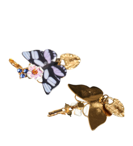 Dolce & Gabbana Gold Purple Crystal Butterfly Heart Locket Earrings