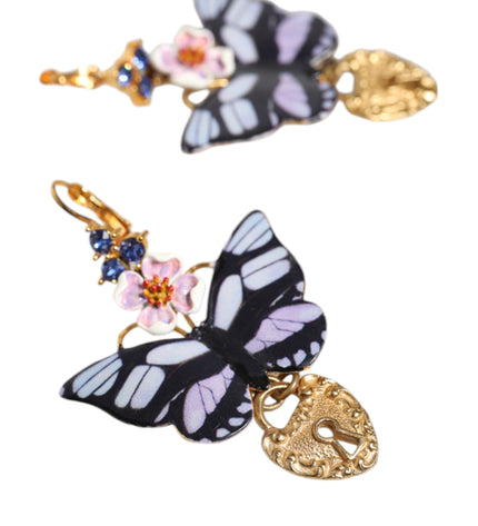 Dolce & Gabbana Gold Purple Crystal Butterfly Heart Locket Earrings