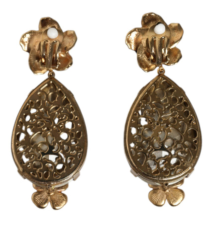 Dolce & Gabbana Gold Tone Brass Crystals Floral Clip On Earrings