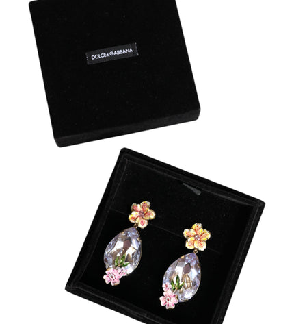 Dolce & Gabbana Gold Tone Brass Crystals Floral Clip On Earrings