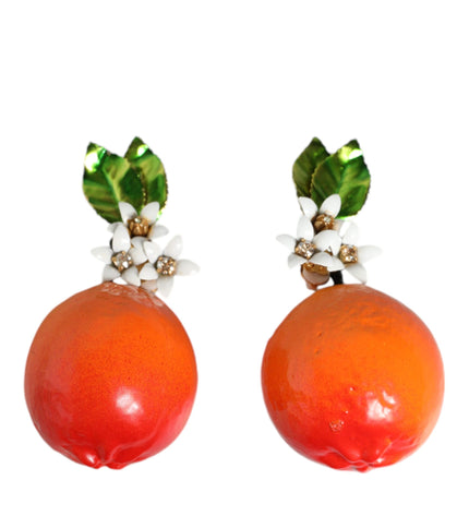 Dolce & Gabbana Gold Tone Brass Crystals Orange Lily Clip On Earrings